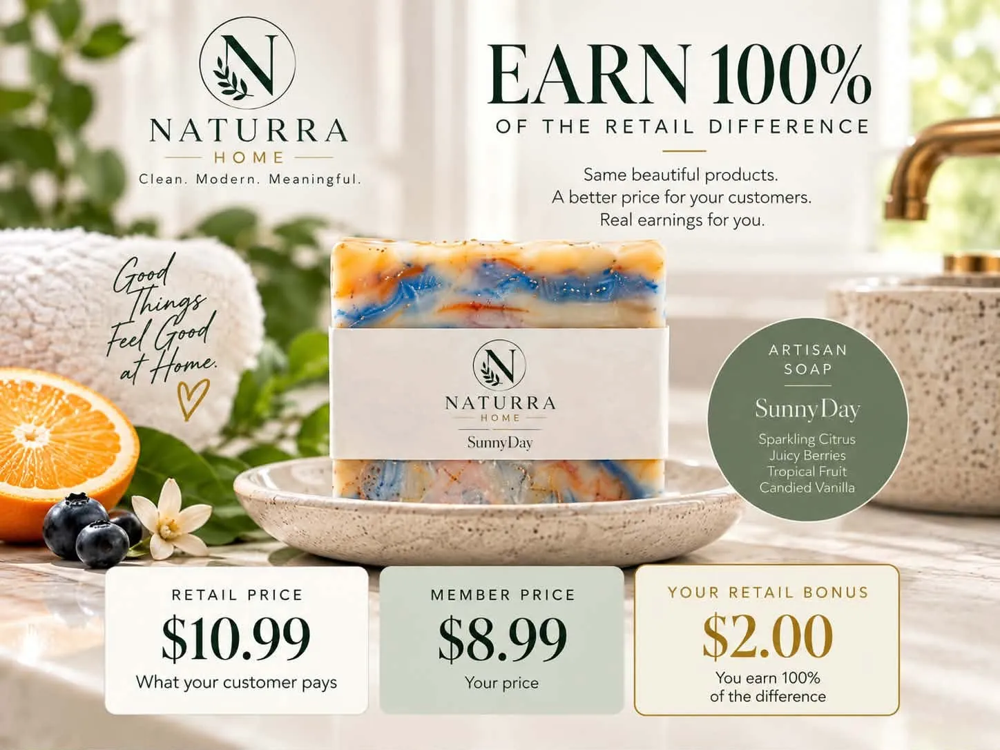 Naturra Home Retail Bonus featuring SunnyDay artisan soap